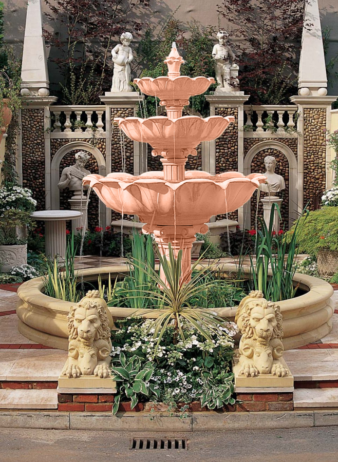 Triple  Lotus Fountain - Terracotta